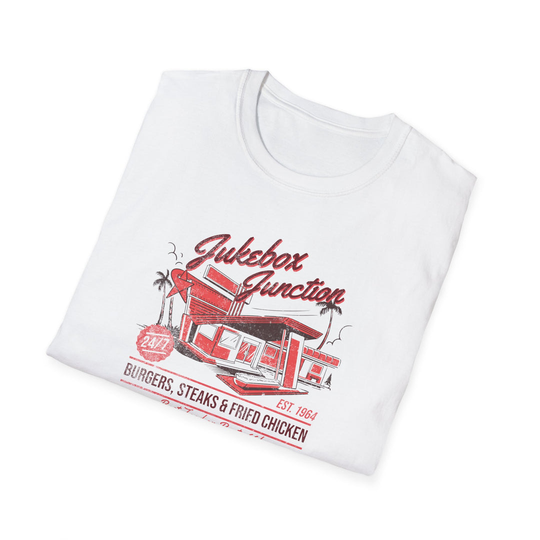 T-Shirt — Jukebox Junction Retro Diner Tee (Burgers, Steaks & Fried Chicken)