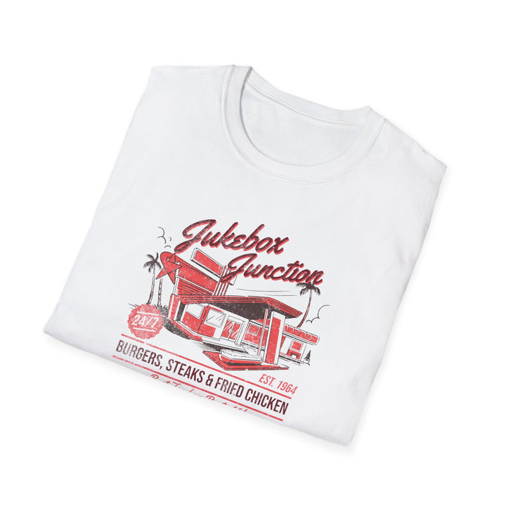 T-Shirt — Jukebox Junction Retro Diner Tee (Burgers, Steaks & Fried Chicken)