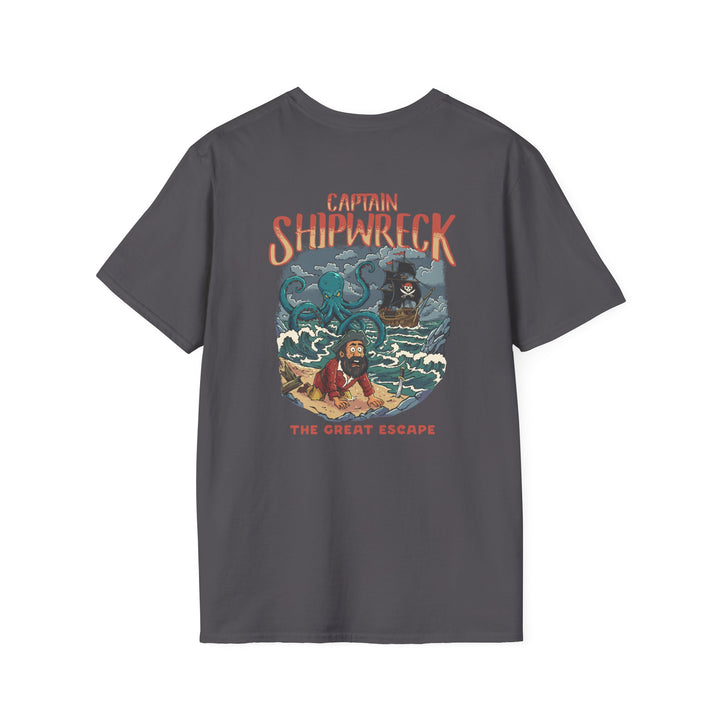 Shipwreck Captain T-Shirt – “Captain Shipwreck: The Great Escape” Graphic Tee