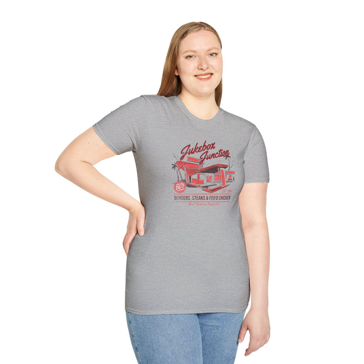 T-Shirt — Jukebox Junction Retro Diner Tee (Burgers, Steaks & Fried Chicken)