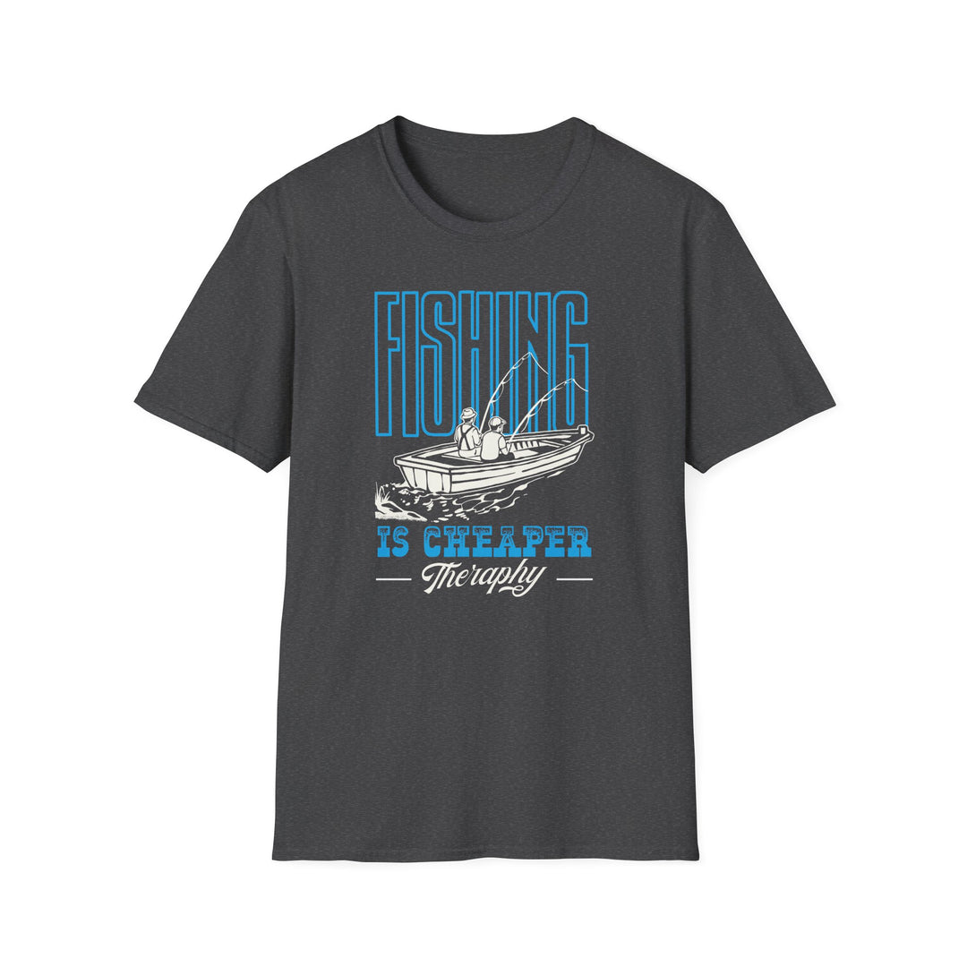 Fishing Is Cheaper Than Therapy T-Shirt — Boat Angler Graphic Tee