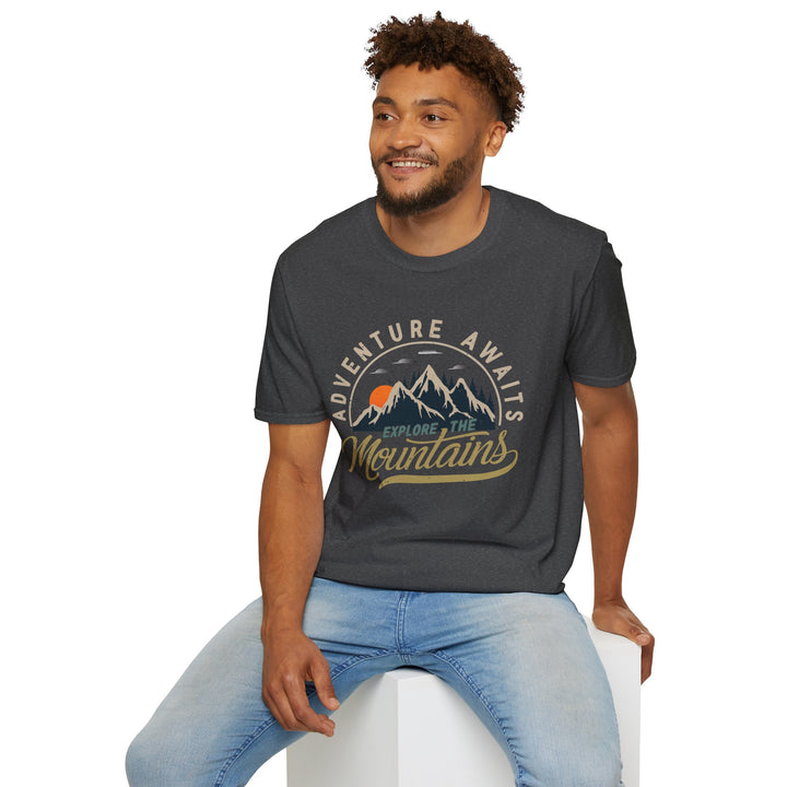 Adventure Awaits Explore the Mountians Unisex Softstyle T-Shirt – Perfect for Outdoor Enthusiasts