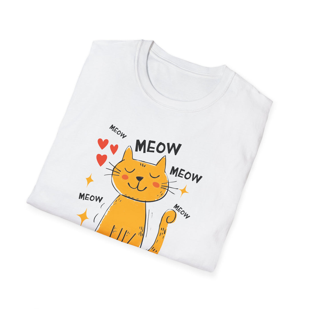 Cute Orange Cat 'Meow' T-Shirt – Playful Kitty Graphic Tee
