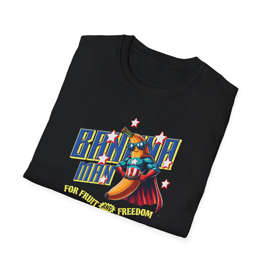 Banana Man Graphic T-Shirt — “For Fruit and Freedom” Retro Superhero Tee