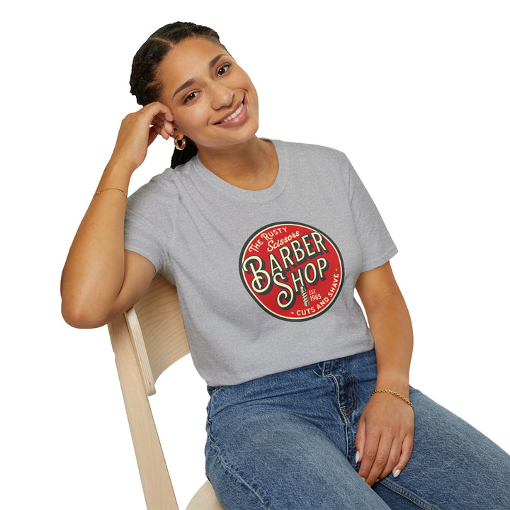 Barber Shop Vintage Logo T-Shirt — The Rusty Scissors Retro Barber Tee