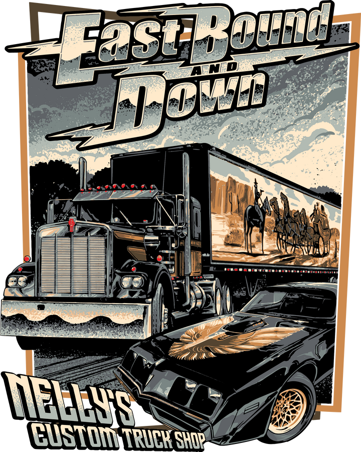 Trucker Graphic T-Shirt - "East Bound and Down" Vintage Semi Truck Design