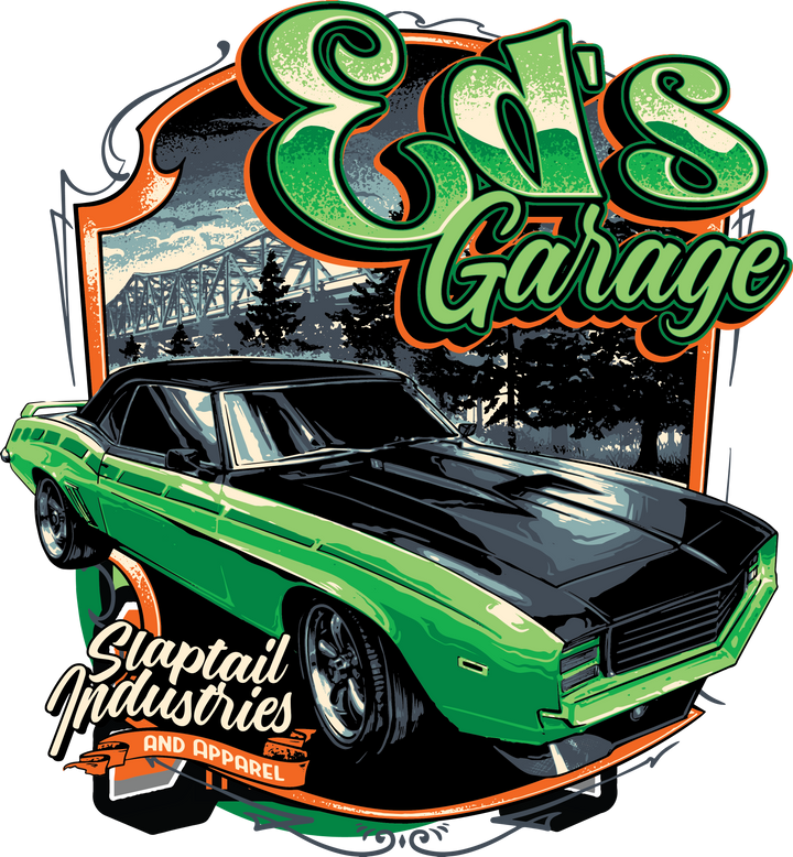 Car Garage T-Shirt — 'Eds Garage' Retro Muscle Car Tee - Camaro