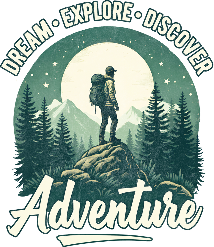 Adventure T-Shirt — 'Dream • Explore • Discover' Hiking Graphic Tee