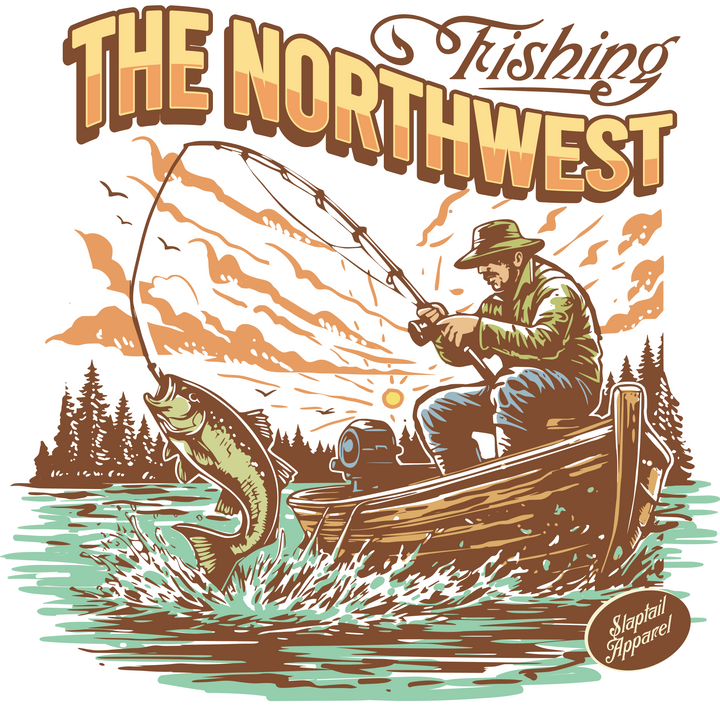 Fishing The Northwest T-Shirt — Vintage Fisherman Boat Graphic