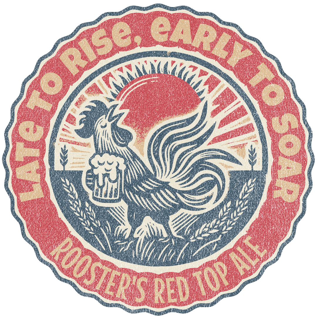 Rooster Graphic T-Shirt — "Late to Rise, Early to Soar" Vintage Beer Tee