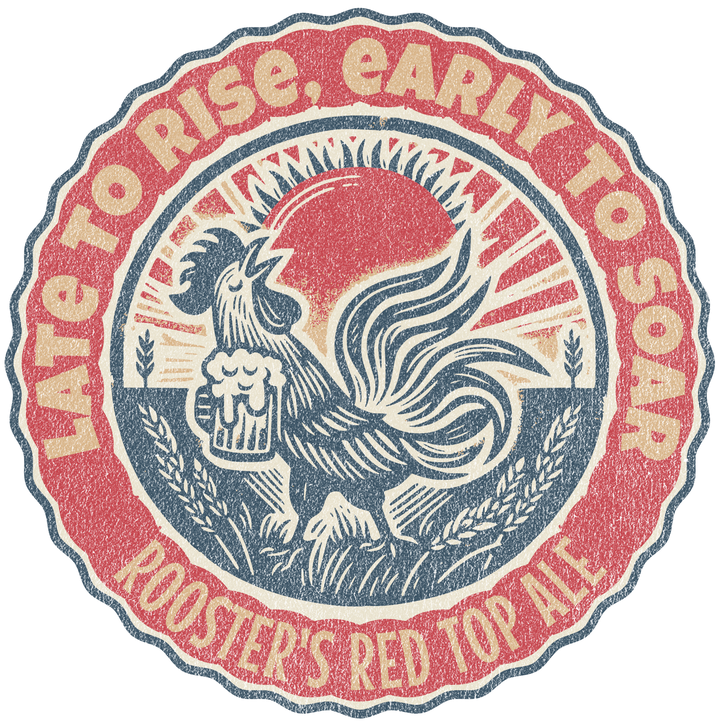 Rooster Graphic T-Shirt — "Late to Rise, Early to Soar" Vintage Beer Tee