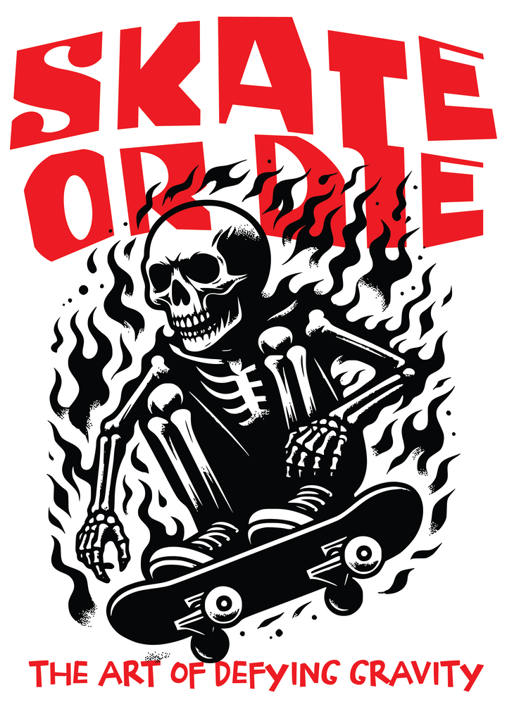 Skate or Die Skull Skateboard T-Shirt