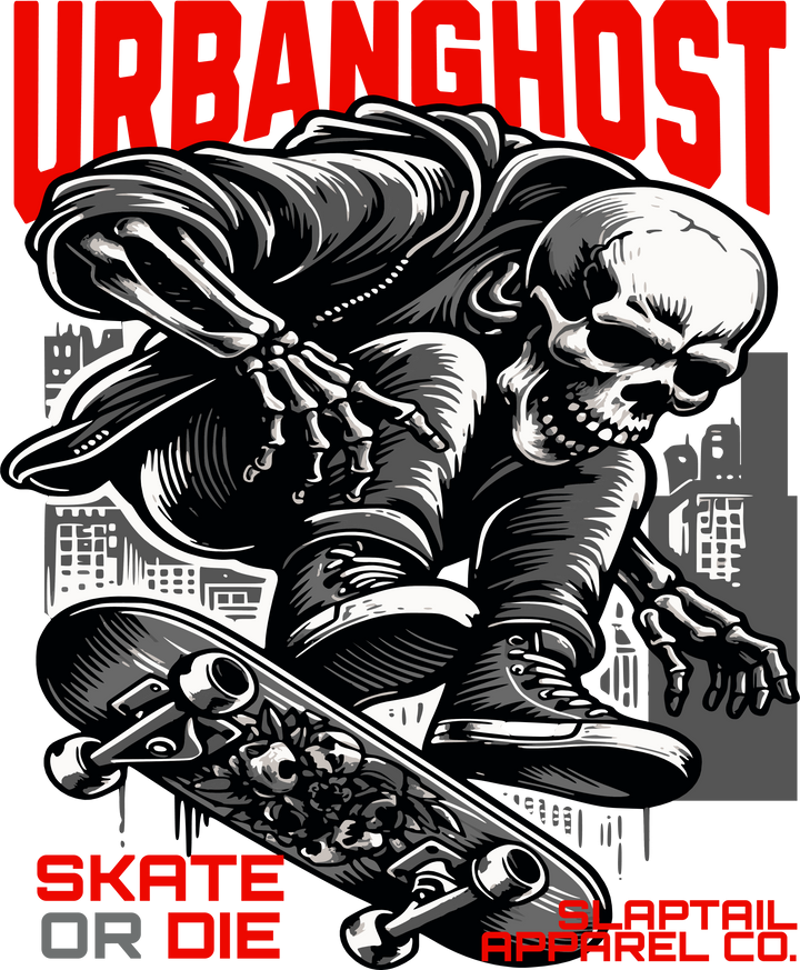 Skateboard T-Shirt — "Skate or Die" Urban Ghost Skull Graphic Tee