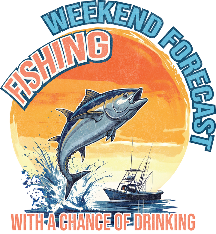Fishing T-Shirt — "Weekend Forecast: Fishing With Chance of Drinking" Retro Tee